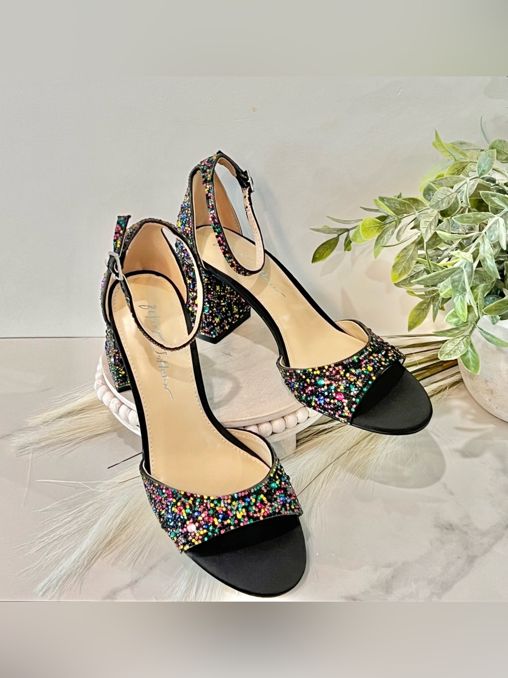 Betsey Johnson Black Multicolor Beaded Block Heel - Picture 12 of 16